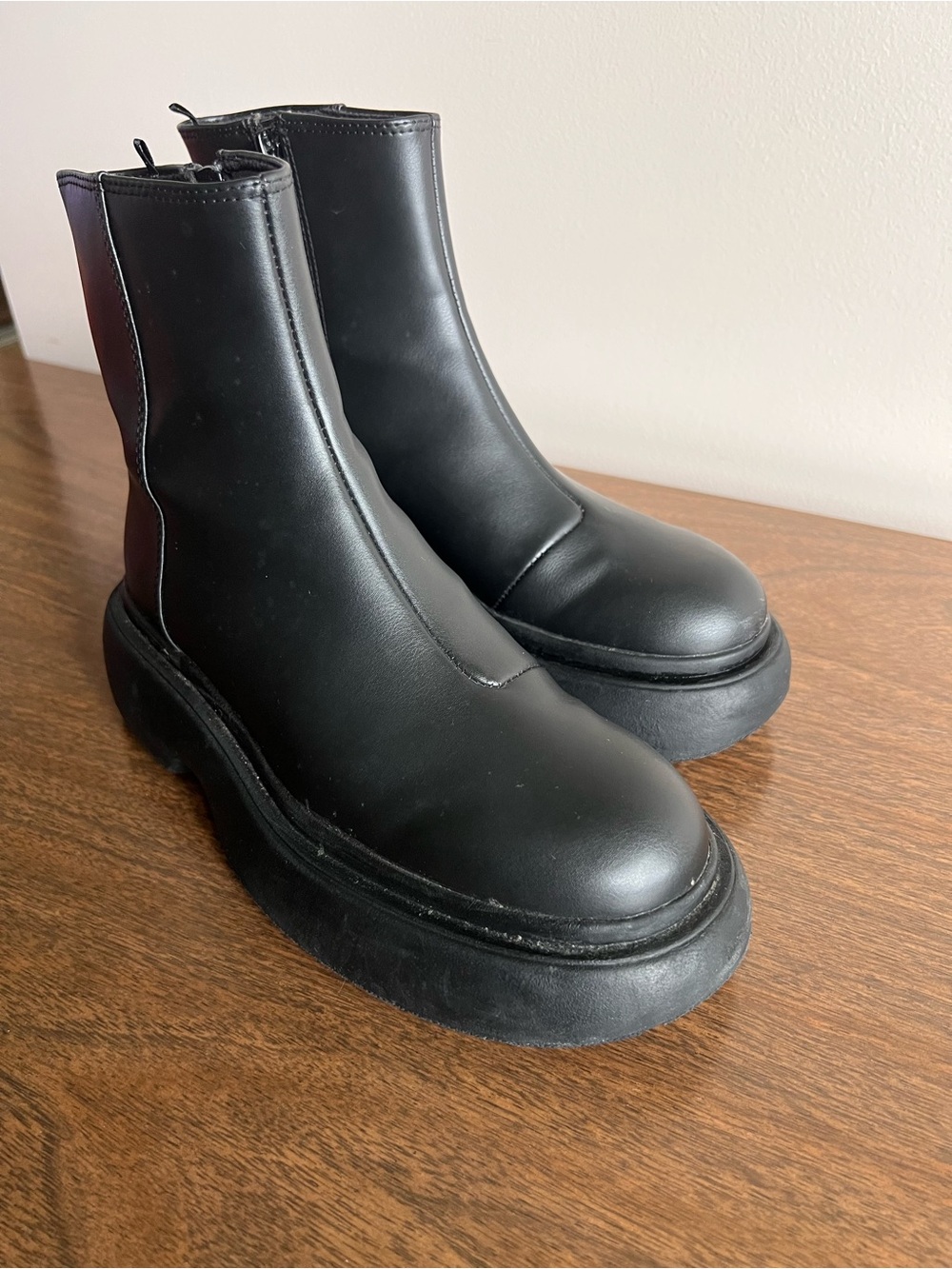 Black Platform Ankle Boots Minimalist Quiet‎ Luxury Zip Boots Chunky Lug - Picture 3 of 10